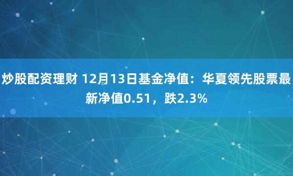 炒股配资理财 12月13日基金净值：华夏领先股票最新净值0.51，跌2.3%