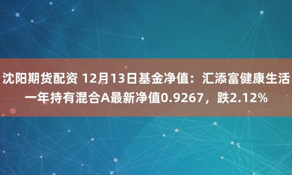 沈阳期货配资 12月13日基金净值：汇添富健康生活一年持有混合A最新净值0.9267，跌2.12%