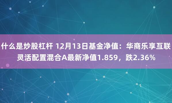 什么是炒股杠杆 12月13日基金净值：华商乐享互联灵活配置混合A最新净值1.859，跌2.36%